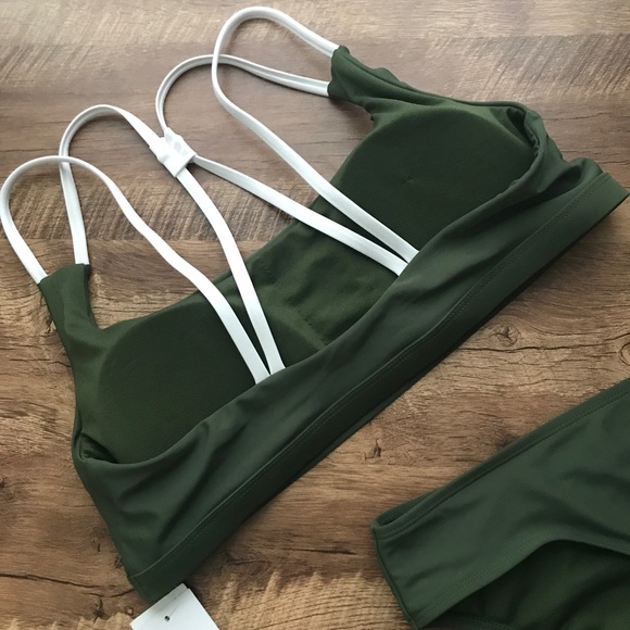 NWT Hurley High Waisted Strappy Back 2 Piece Olive Green XL - Picture 3 of 9